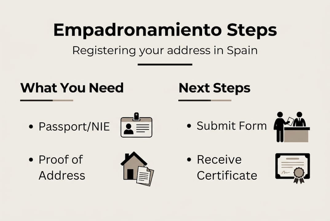 Infographic showing steps for empadronamiento process
