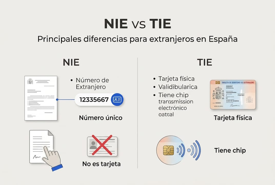 Infografía sencilla: principales diferencias entre el NIE y el TIE