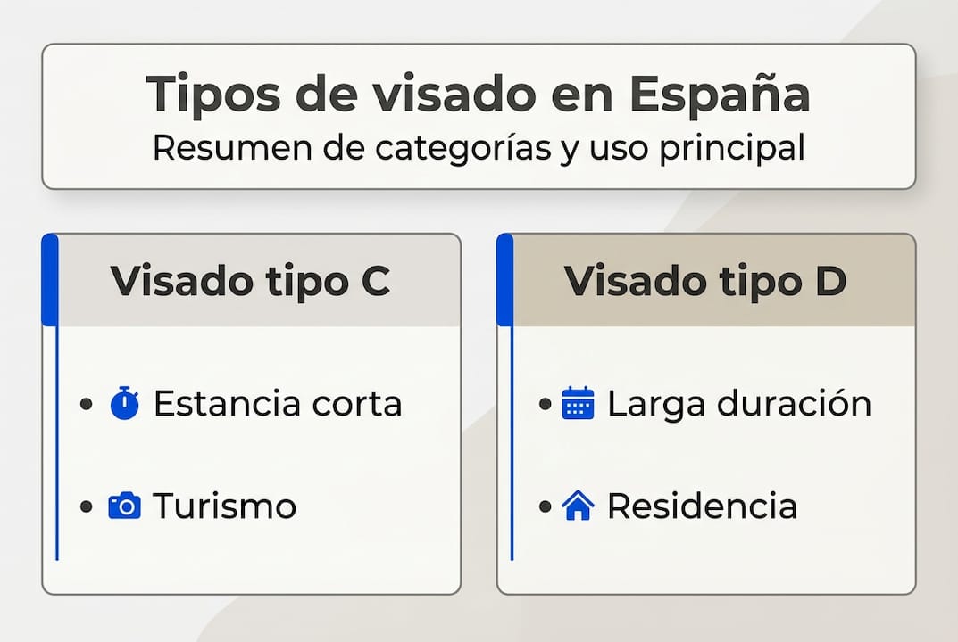 Infografía sobre los diferentes tipos de visados que puedes solicitar para vivir o trabajar en España