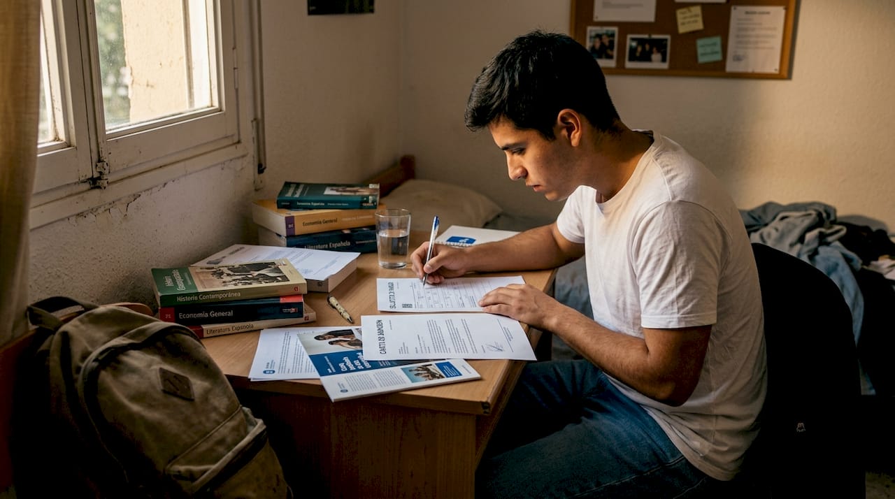 Un estudiante preparando los documentos para solicitar su visado de estudios en España.