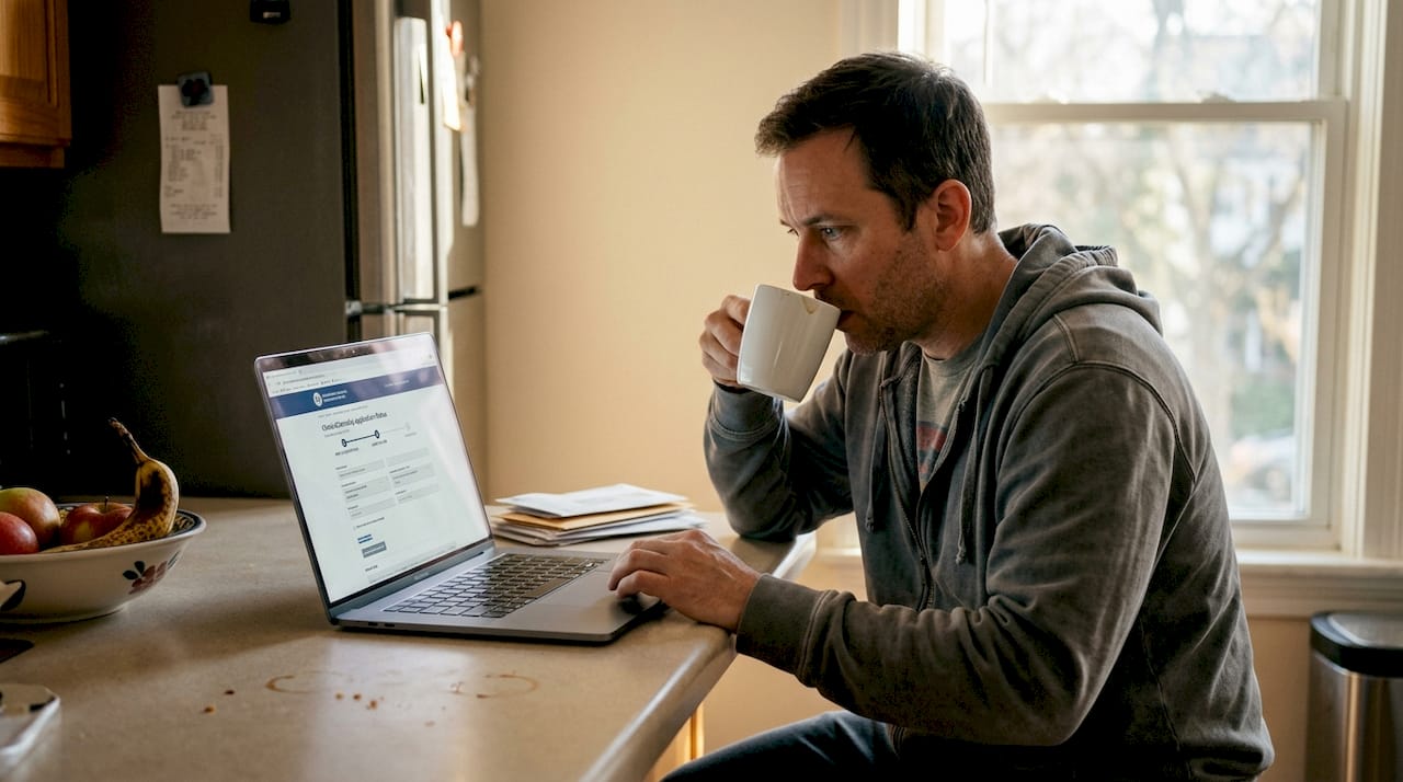 Man checking Spanish citizenship status online