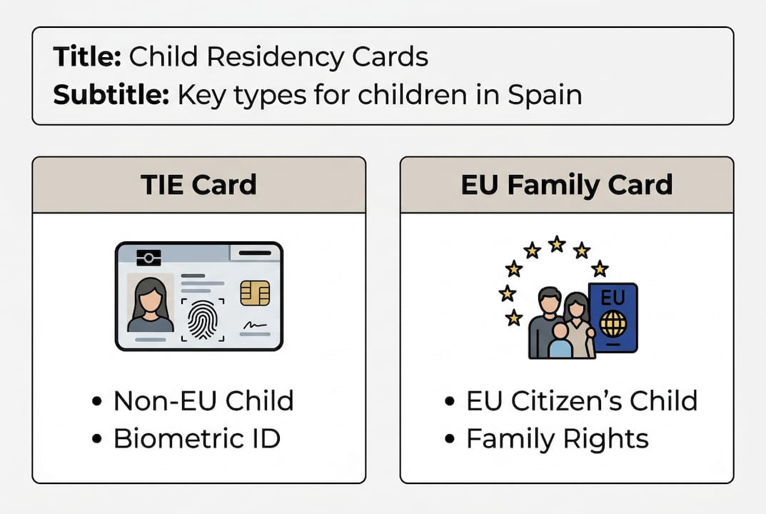 Infographic on Spain child residency card types