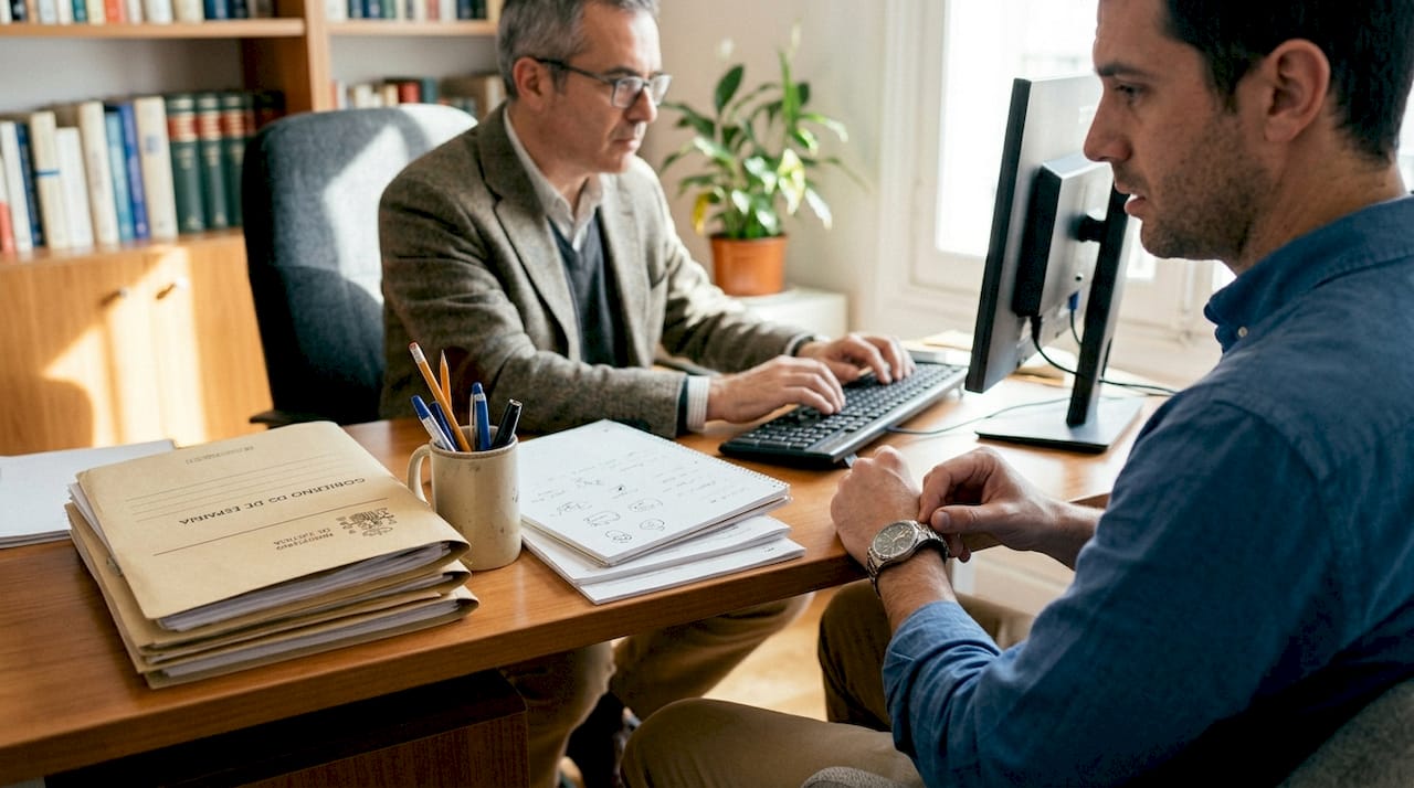 Client and lawyer in informal office meeting