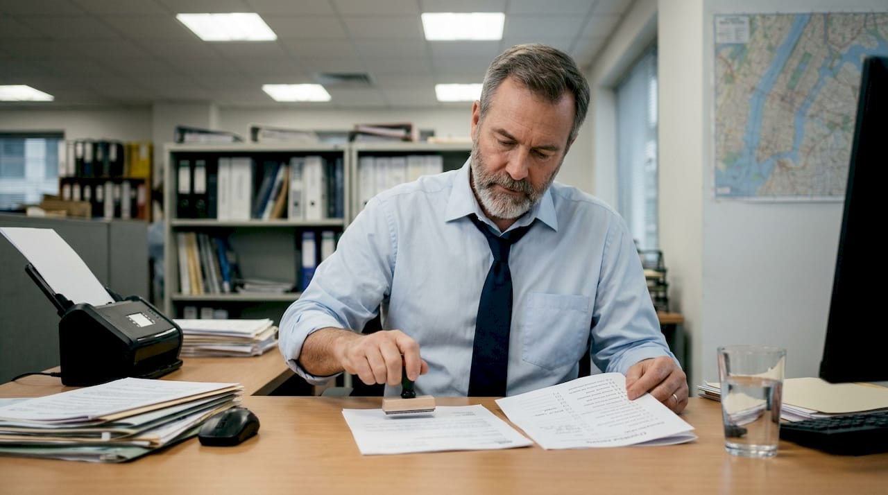 Man preparing official paperwork for apostille process