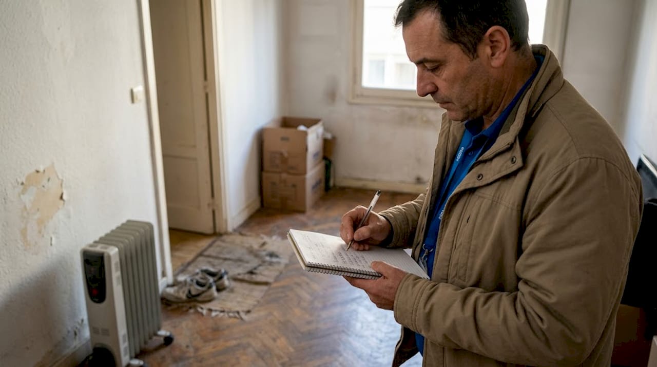Especialista realizando una inspección en la vivienda para elaborar un informe oficial