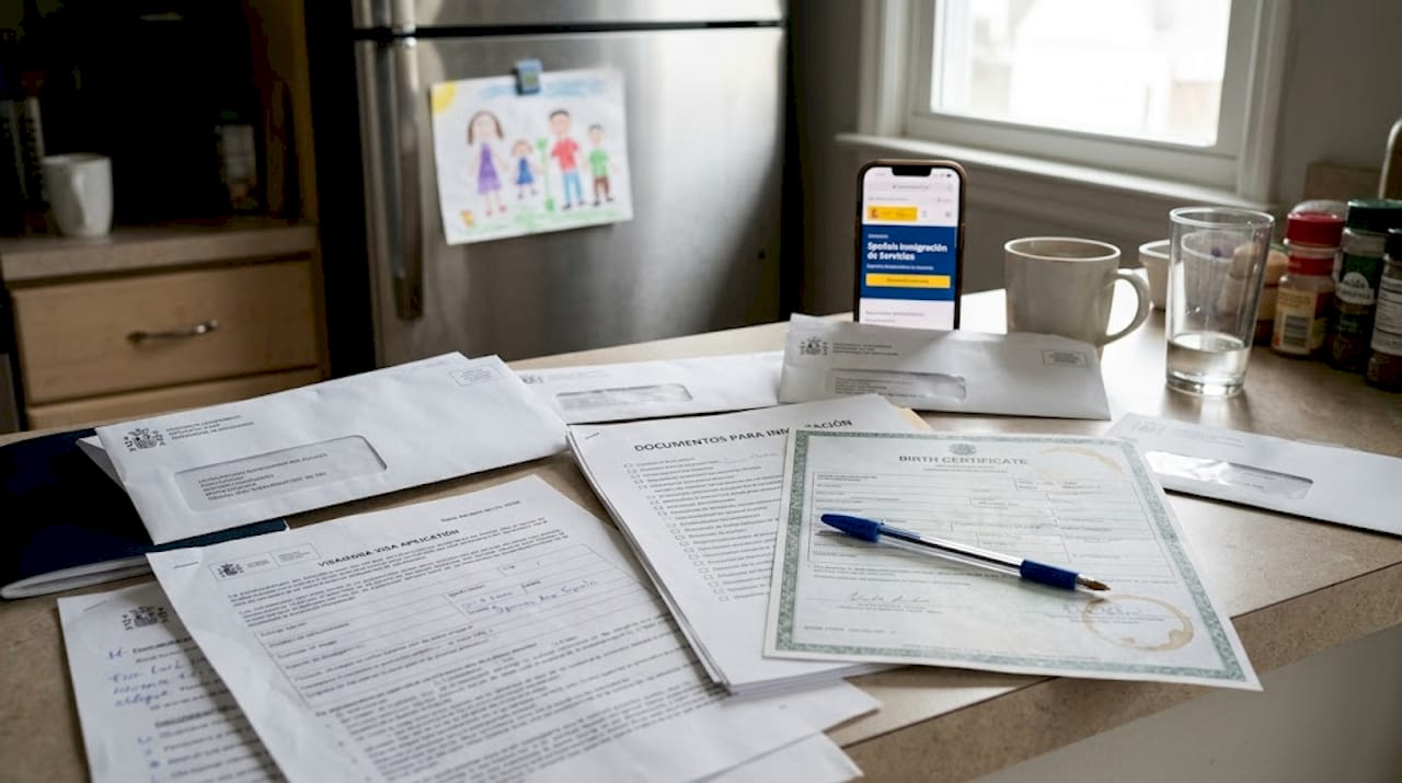 Spanish visa paperwork and checklist on counter