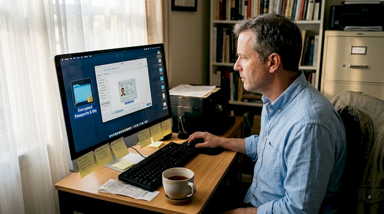 Home office worker encrypting immigration files