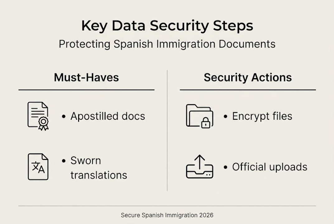 Infographic showing secure steps for Spanish immigration data