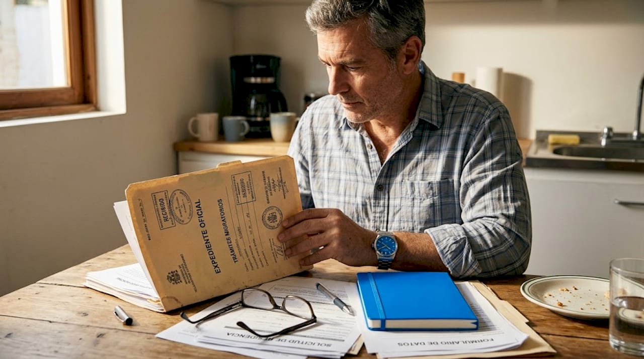 Hombre revisando documentos apostillados que han sido traducidos