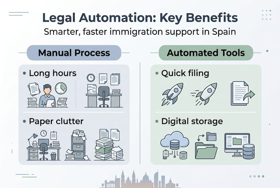 Infographic showing manual versus automated immigration features