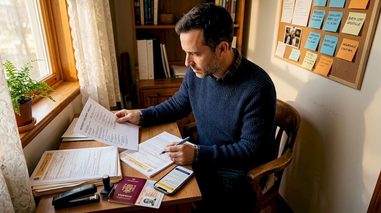 Man checking Spanish residency document checklist
