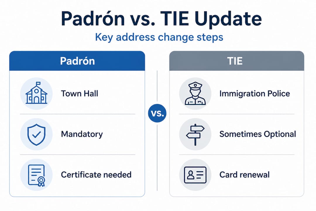 Infographic comparing padrón and TIE address updates