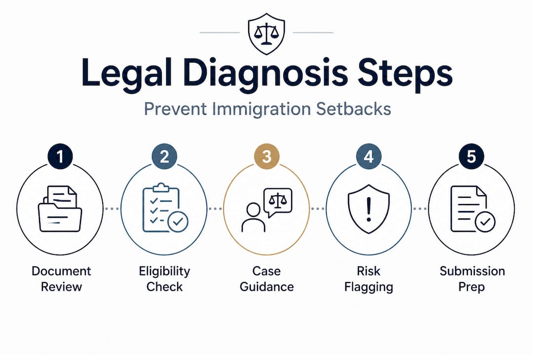Infographic showing steps for legal immigration review