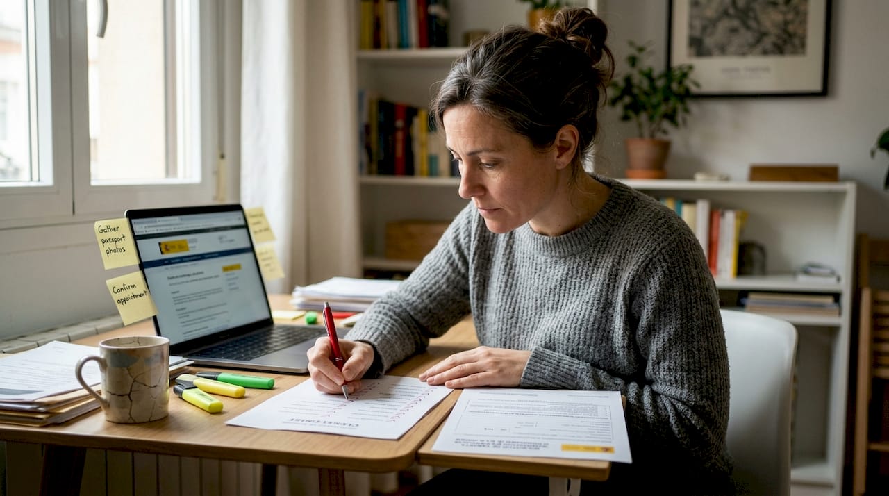 Woman checking document checklist for immigration
