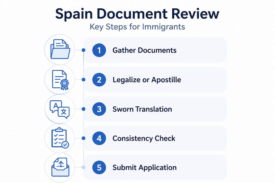 Infographic steps for document review Spain immigration
