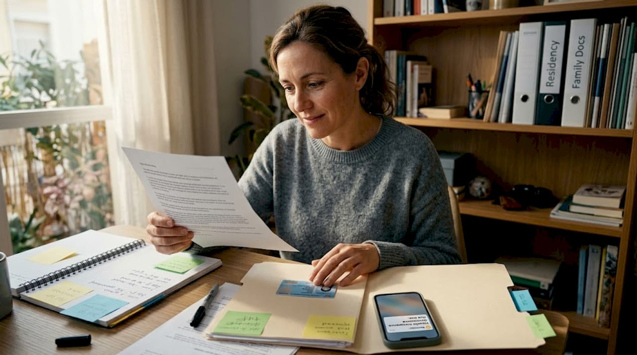Woman reviewing Spanish residency eligibility documents