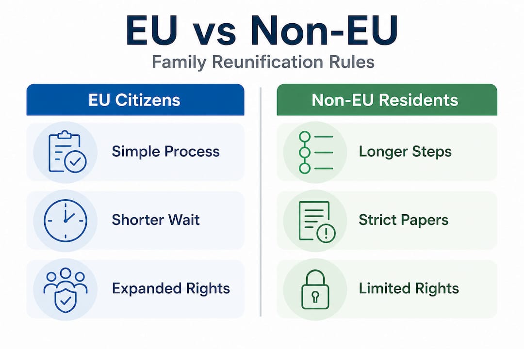 Infographic comparing EU and Non-EU reunification process