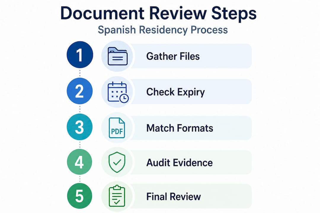 Infographic outlining Spanish residency document review steps