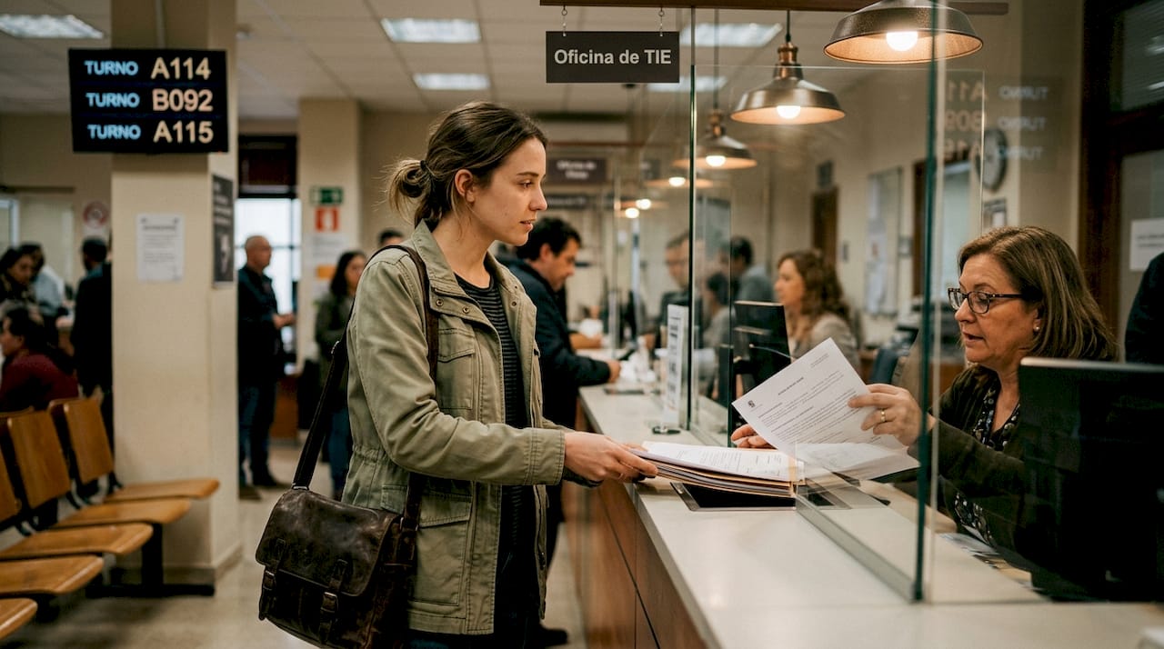 Student submitting paperwork at TIE office counter