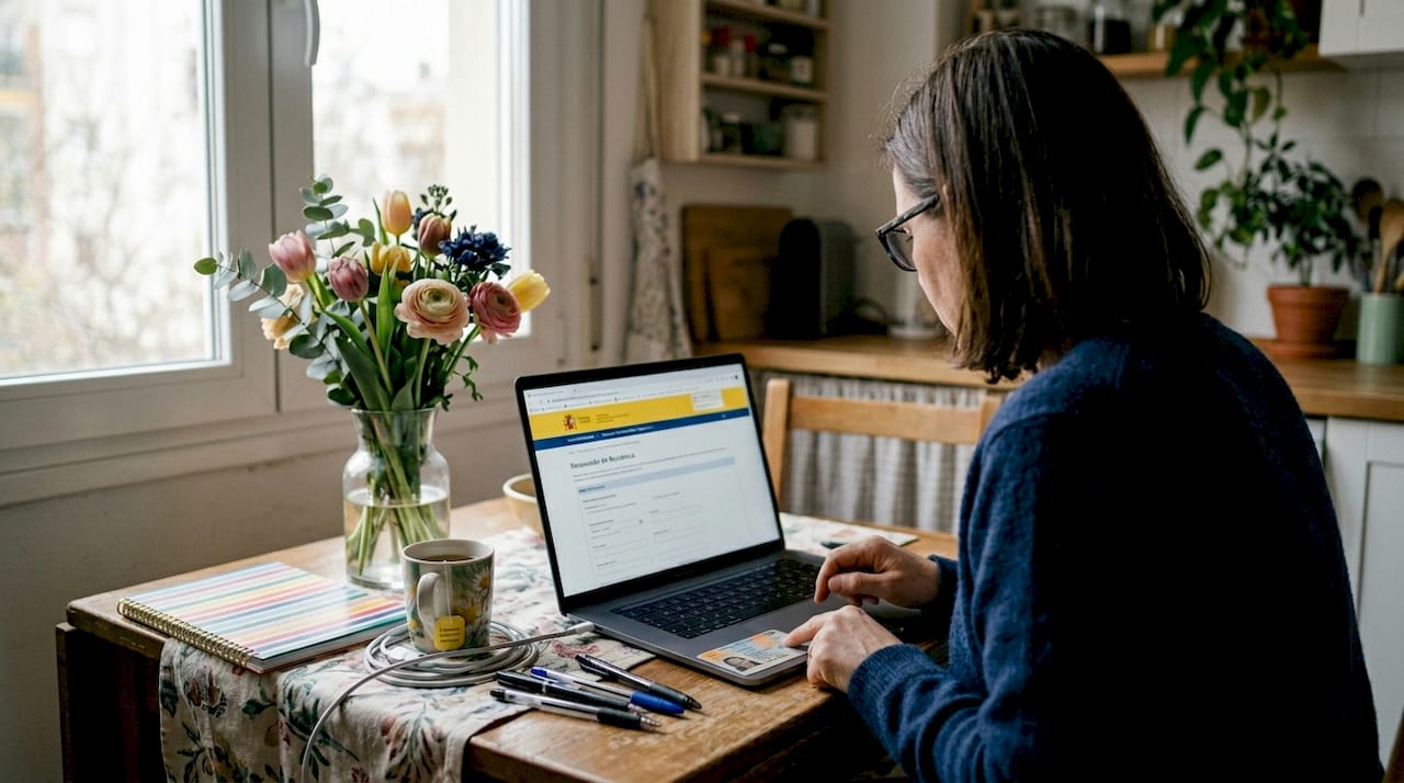 Woman checks residency card and legal deadlines