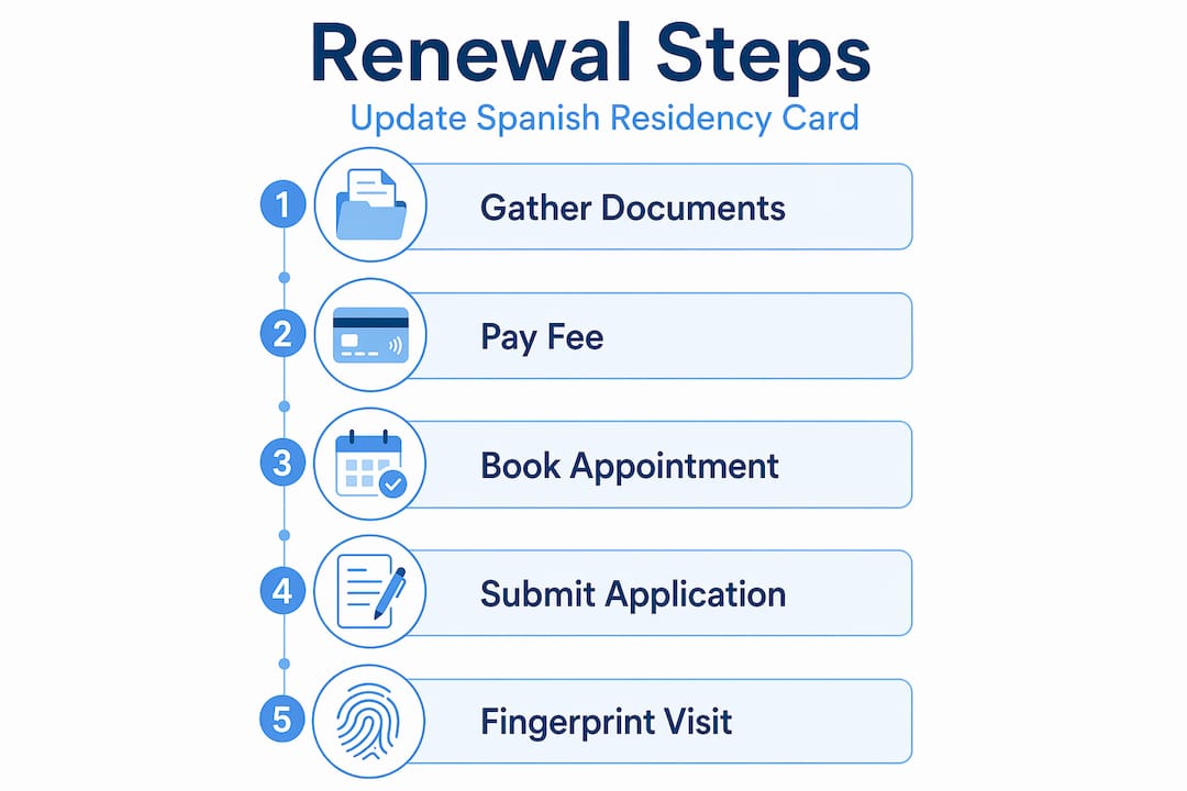 Infographic with key steps to renew residency card