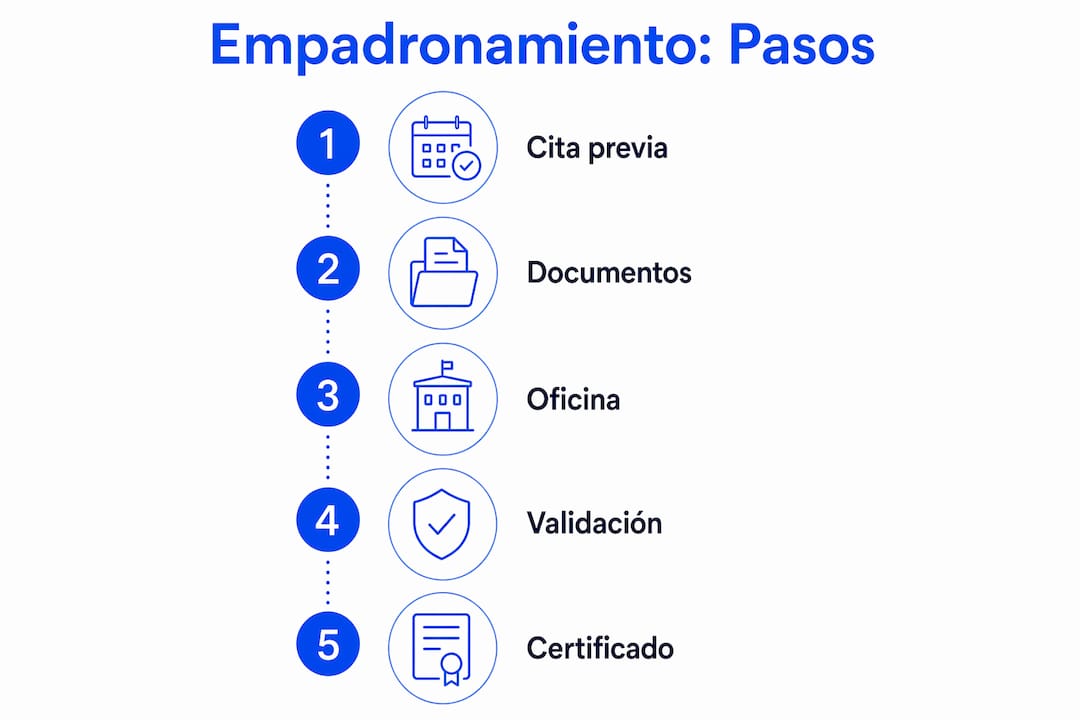 Infografía con los pasos imprescindibles para realizar el empadronamiento