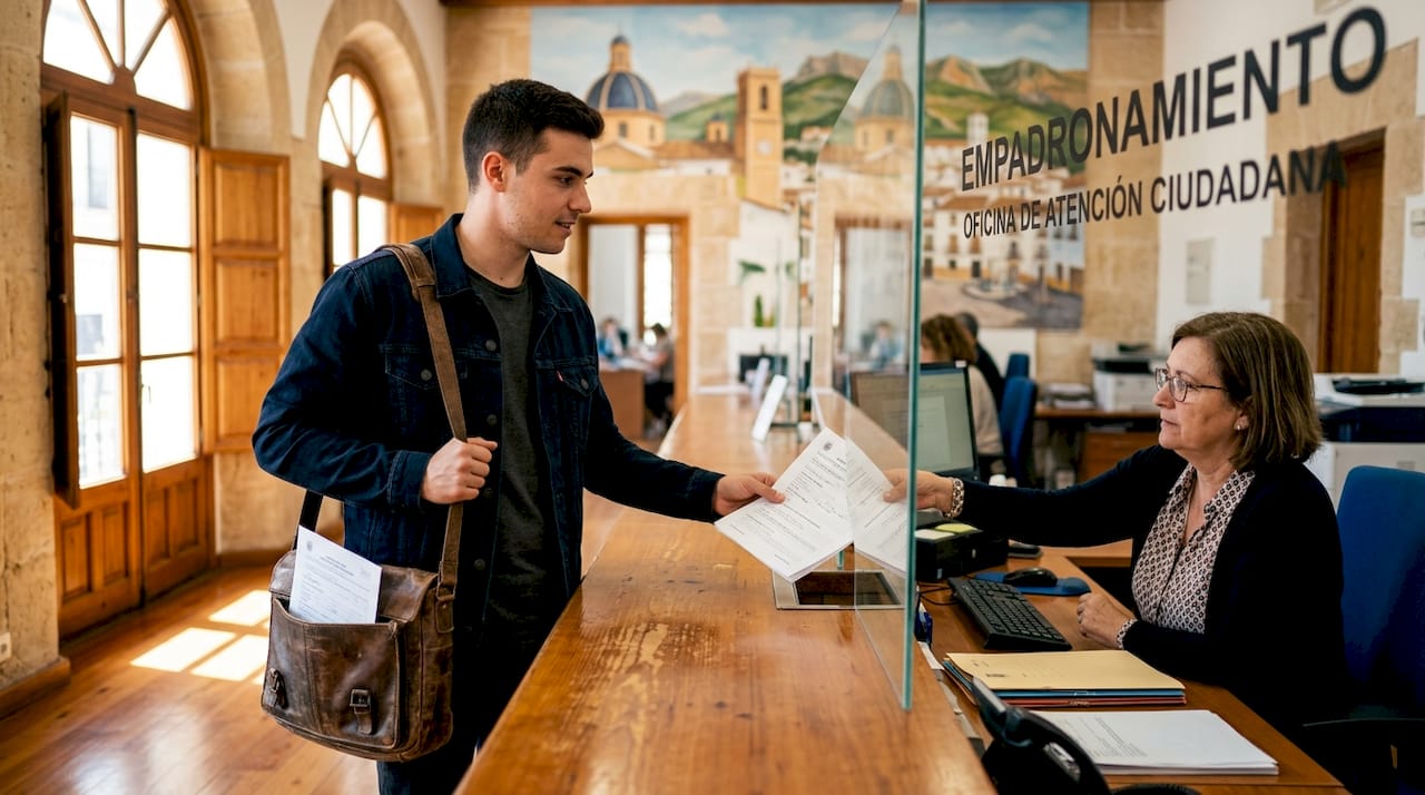 Man submitting paperwork at town hall