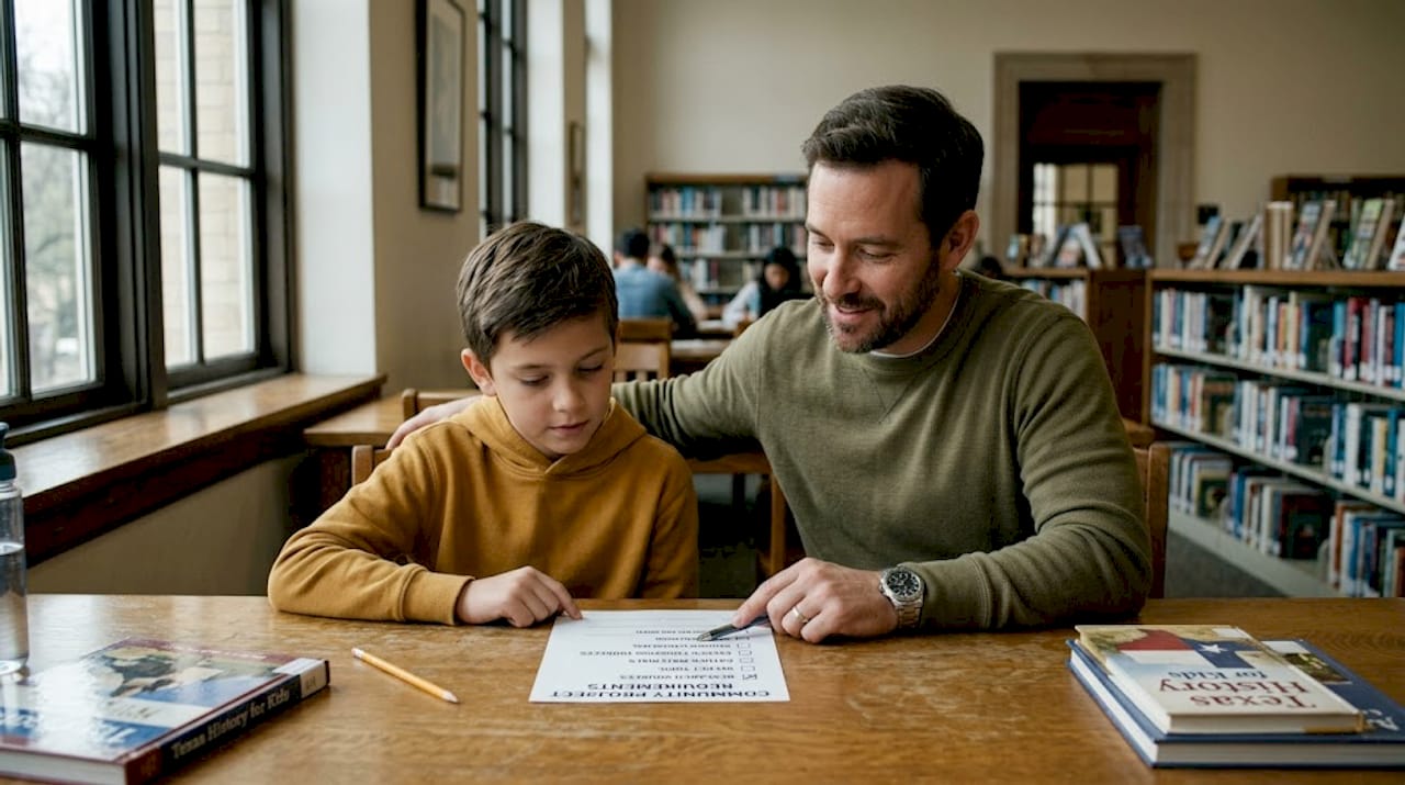 Father and son at Spanish residency office