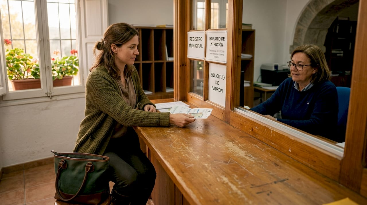Resident registering documents at Spanish city hall