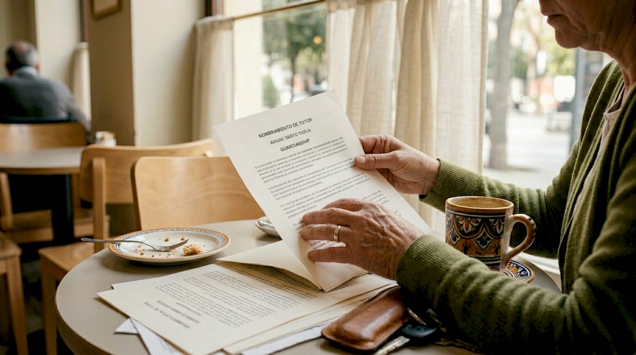 Hands reviewing Spanish guardianship legal documents