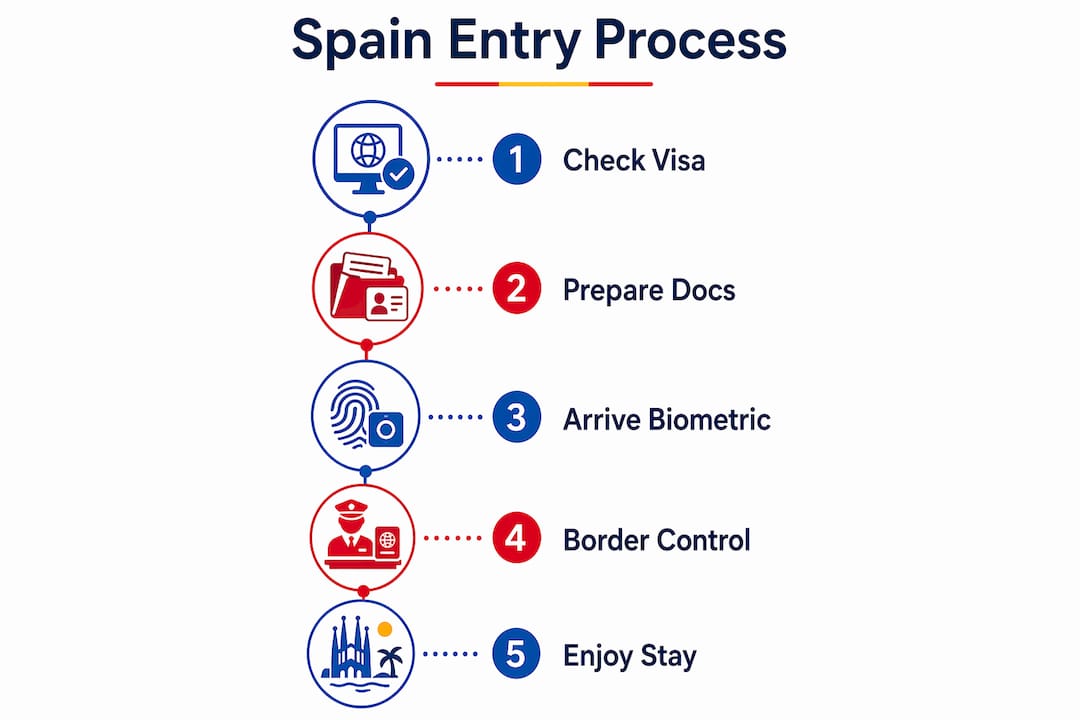 Infographic illustrating Spain entry process steps