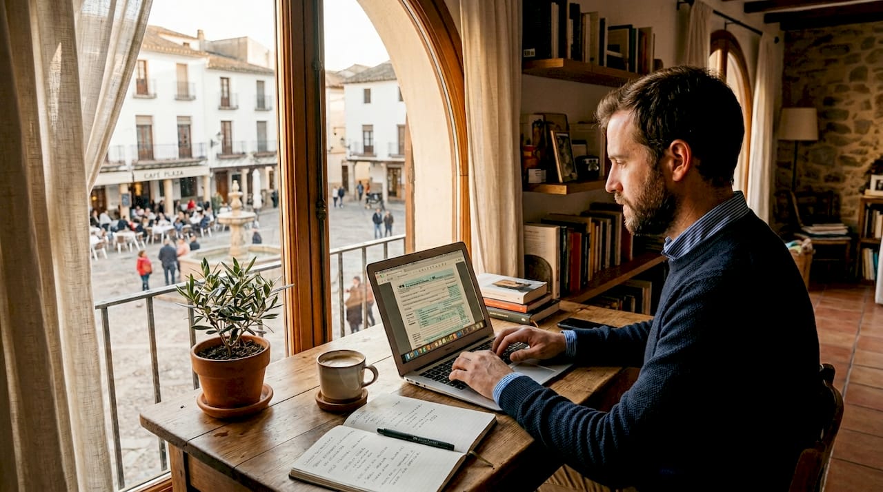 Home office workspace illustrating tax residency criteria
