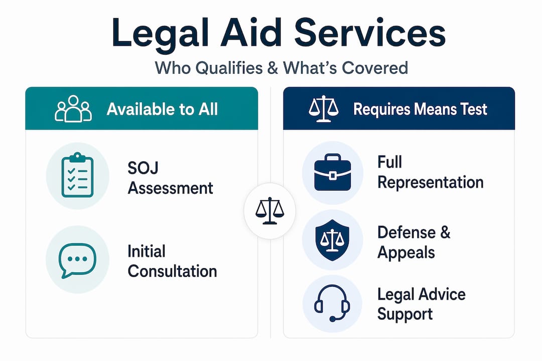 Infographic comparing types of legal aid services in Spain
