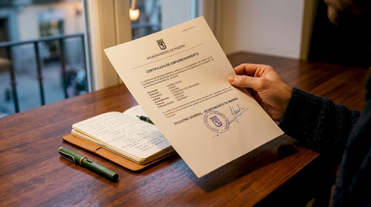 Close-up of official Padrón certificate with stamp