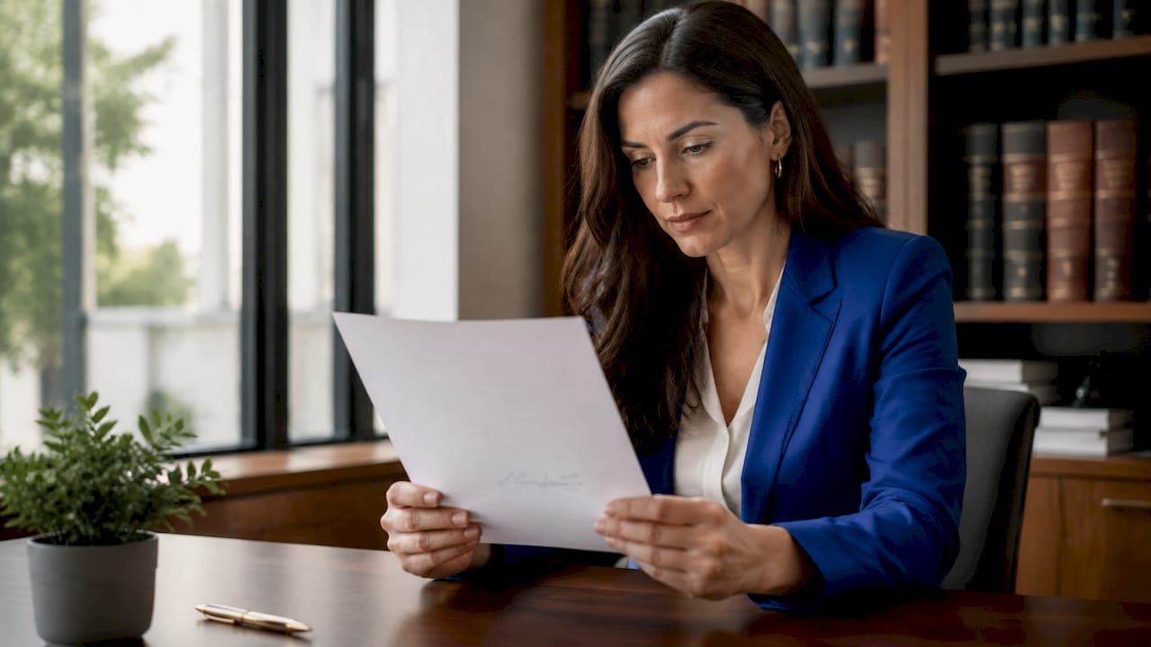 Unas manos sostienen una carta oficial con su respectivo sello legal.