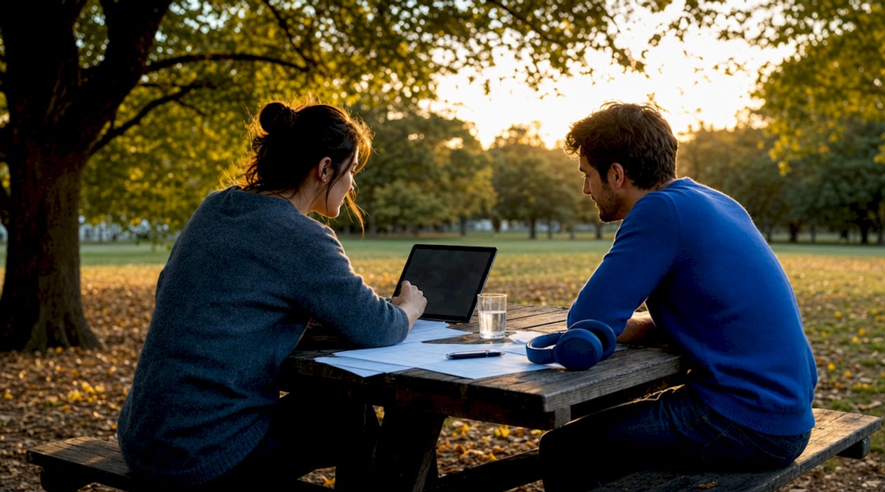 Dos personas conversan sobre si es mejor pedir cita por internet o acudir directamente de forma presencial.