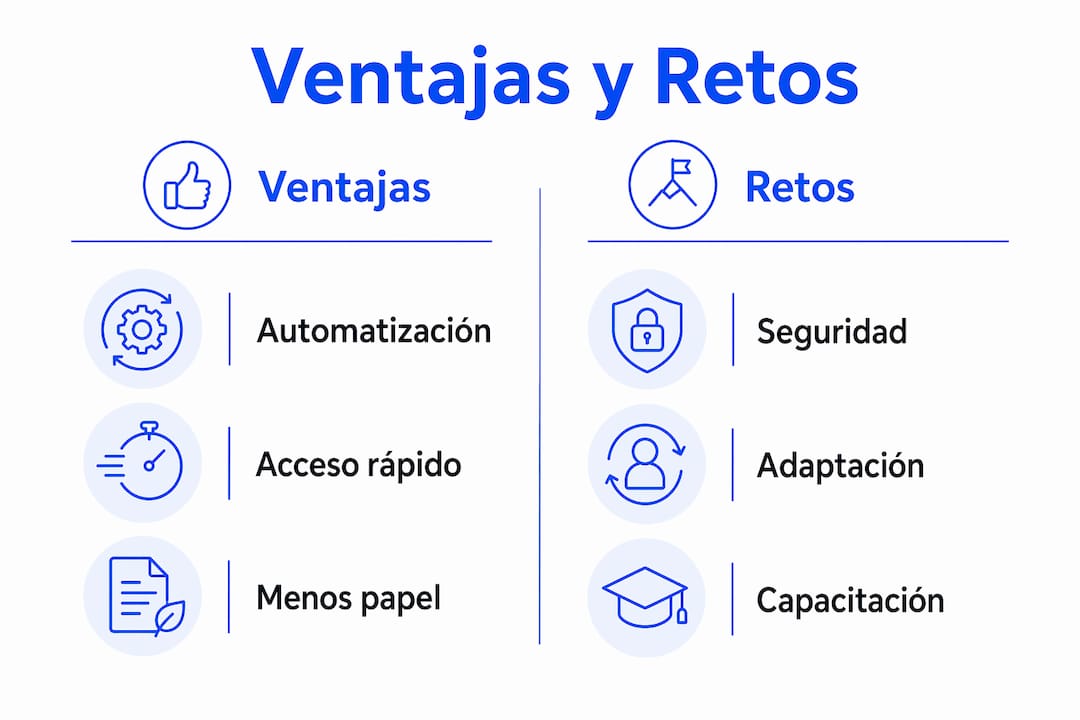 Infografía sobre los principales beneficios y desafíos de ejercer la abogacía en entornos digitales