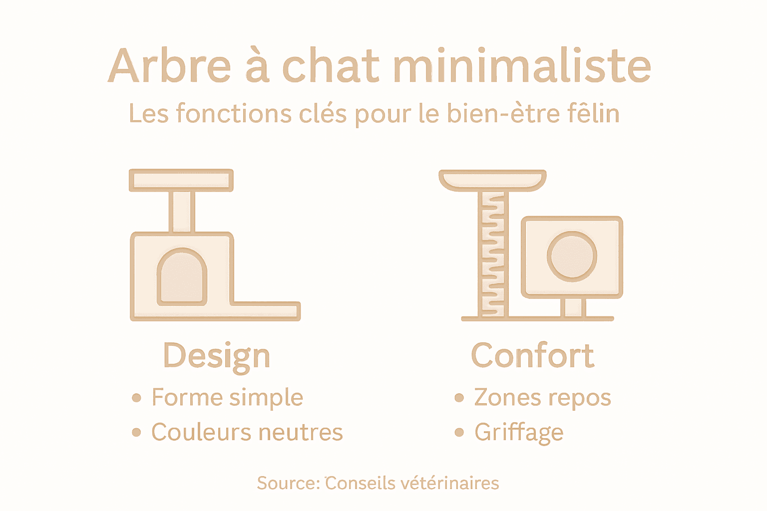 Visuel explicatif : les incontournables d’un arbre à chat au design épuré