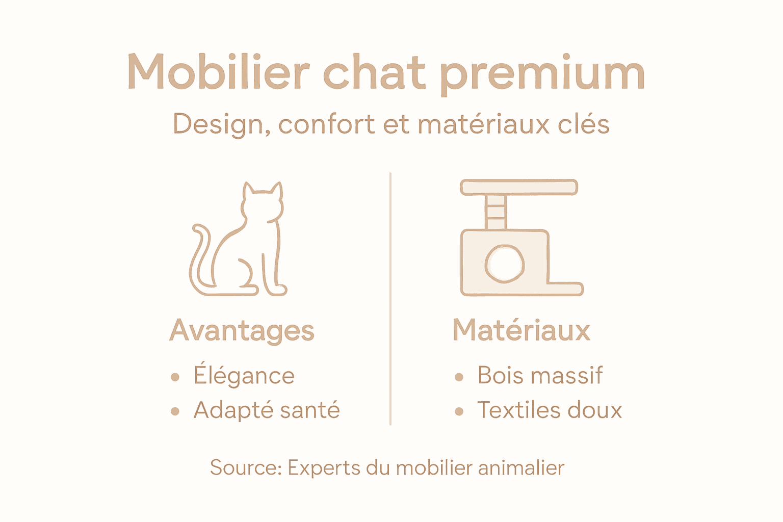 Découvrez notre infographie dédiée aux meubles haut de gamme pour chats : focus sur leurs bénéfices et les matériaux utilisés.