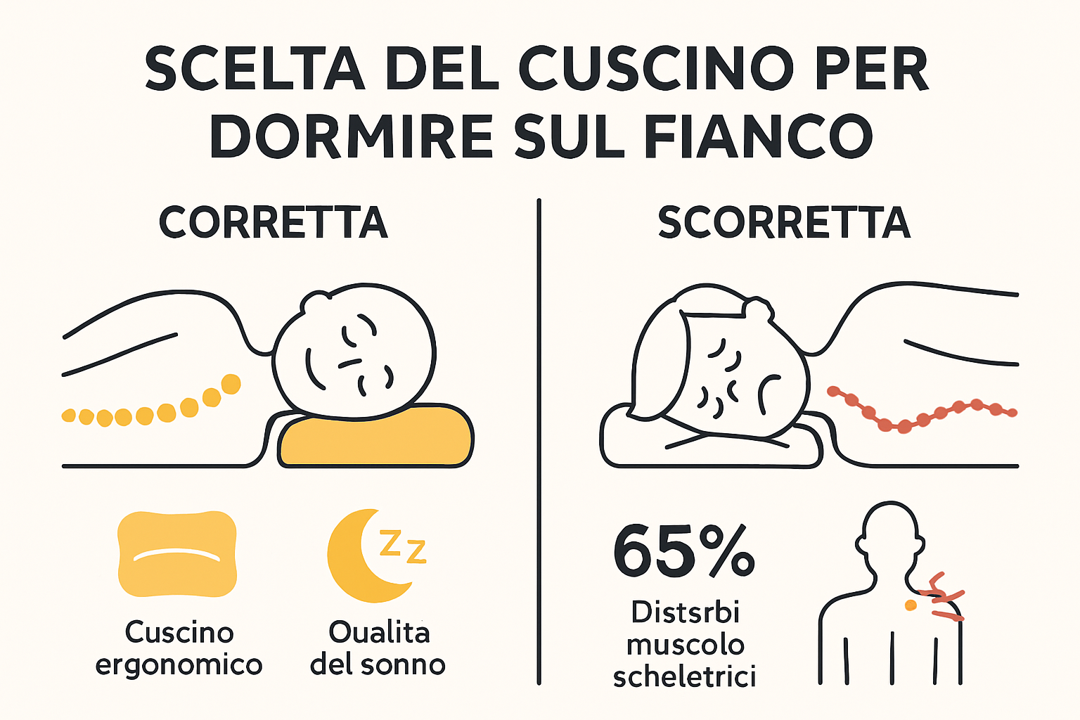 Infographic contrasting side sleeper pillow effects on health