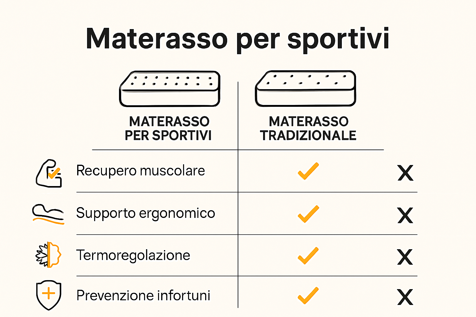 Infographic features of materasso per sportivi vs tradizionale
