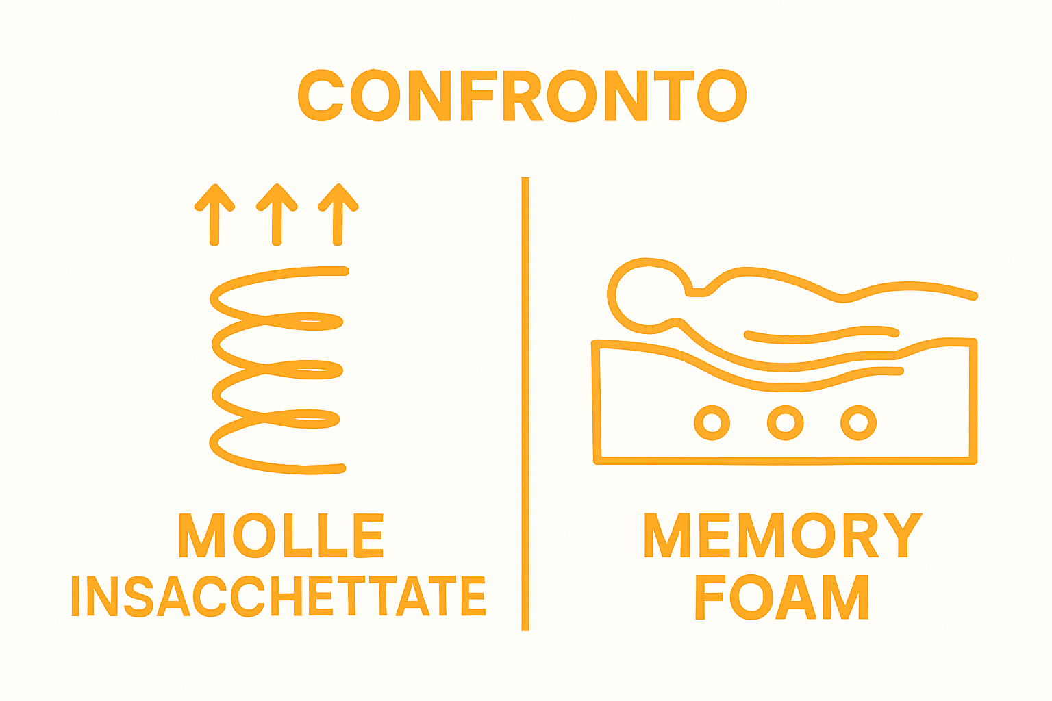 Infographic comparing molle insacchettate and memory foam features side by side