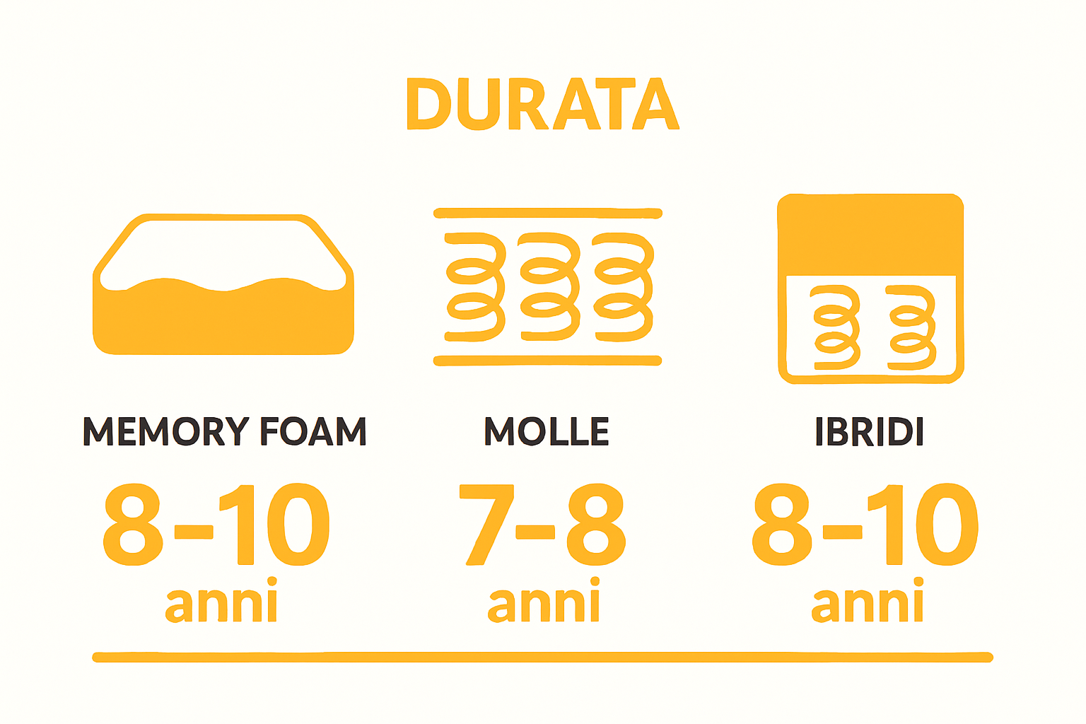 Infografica comparativa durate materassi memory molle ibridi