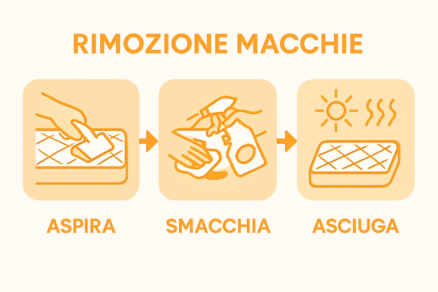 Infographic visually summarizing three steps to clean a stained mattress