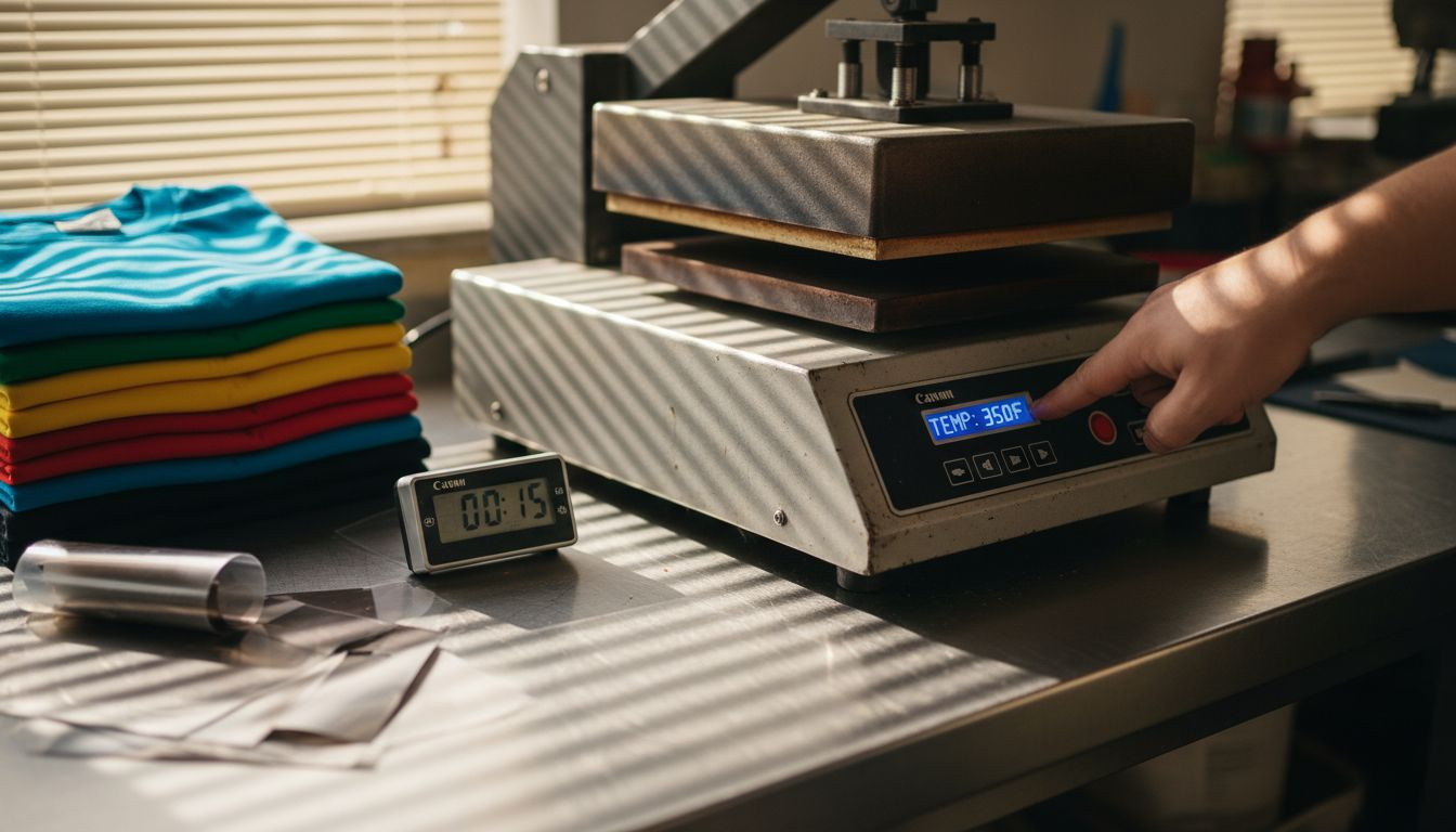 Hand adjusting heat press temperature settings