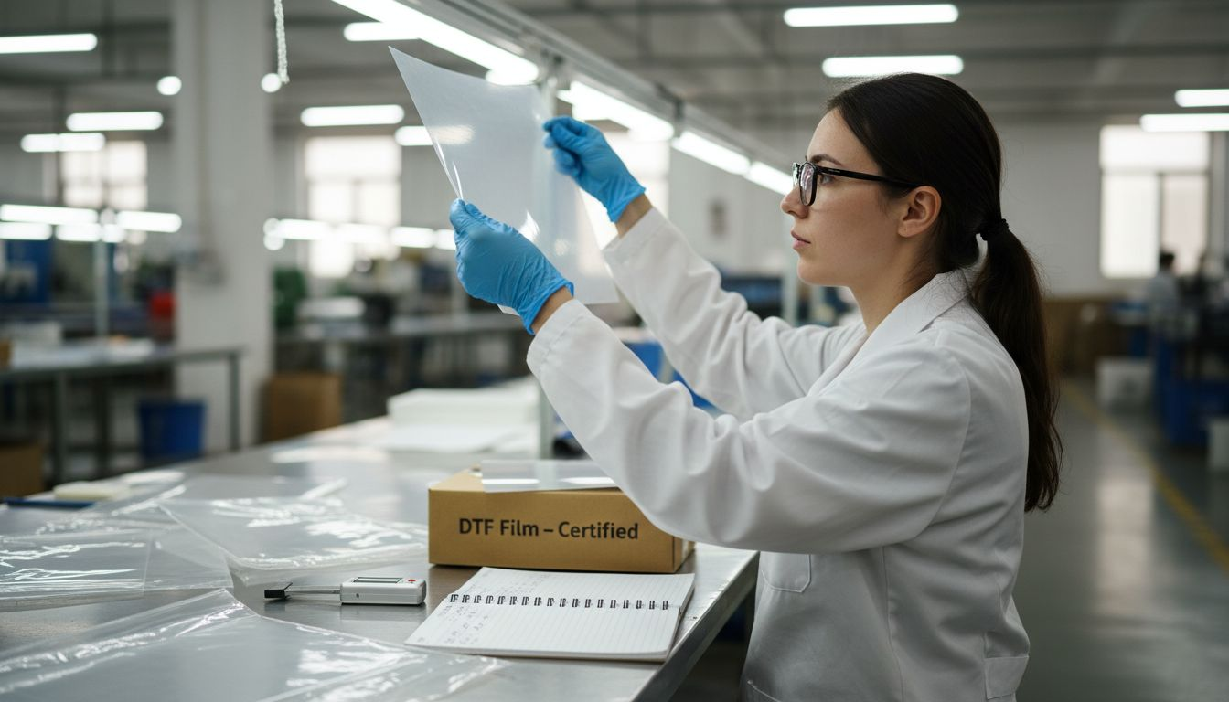 Inspector checking DTF PET film quality