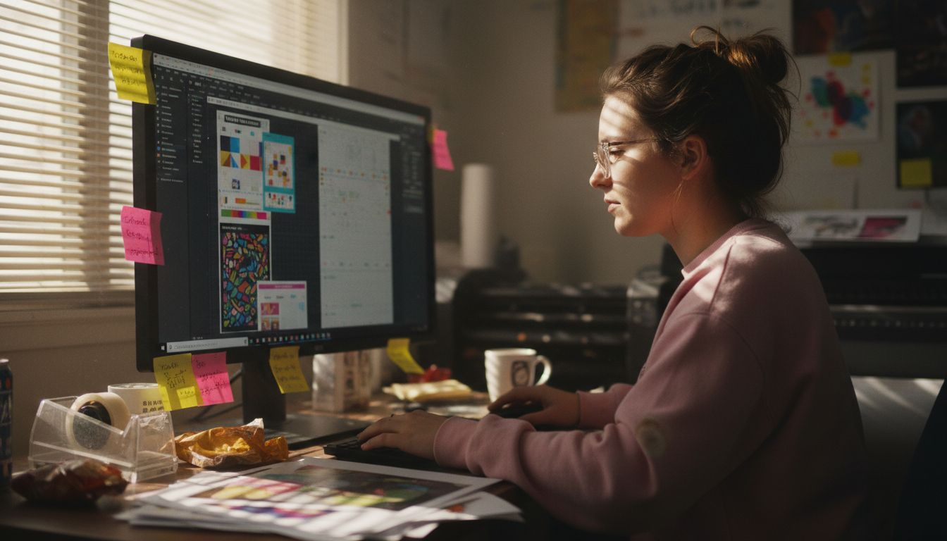 Woman arranges DTF gang sheet layout