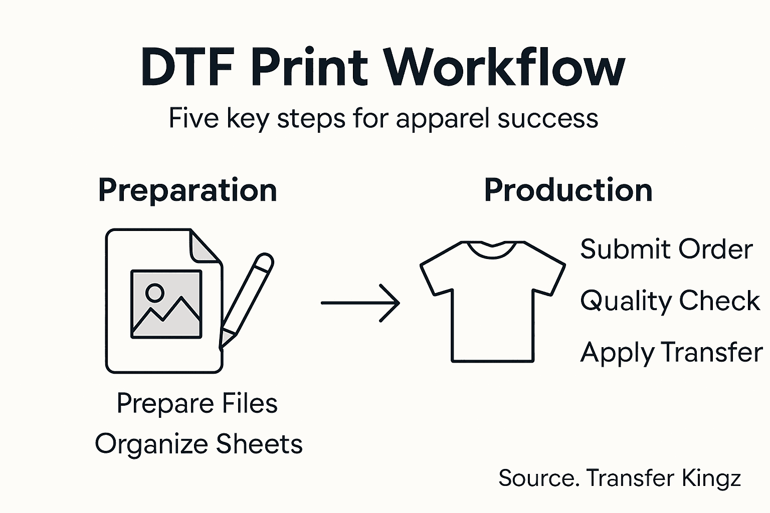 Infographic of DTF workflow steps overview