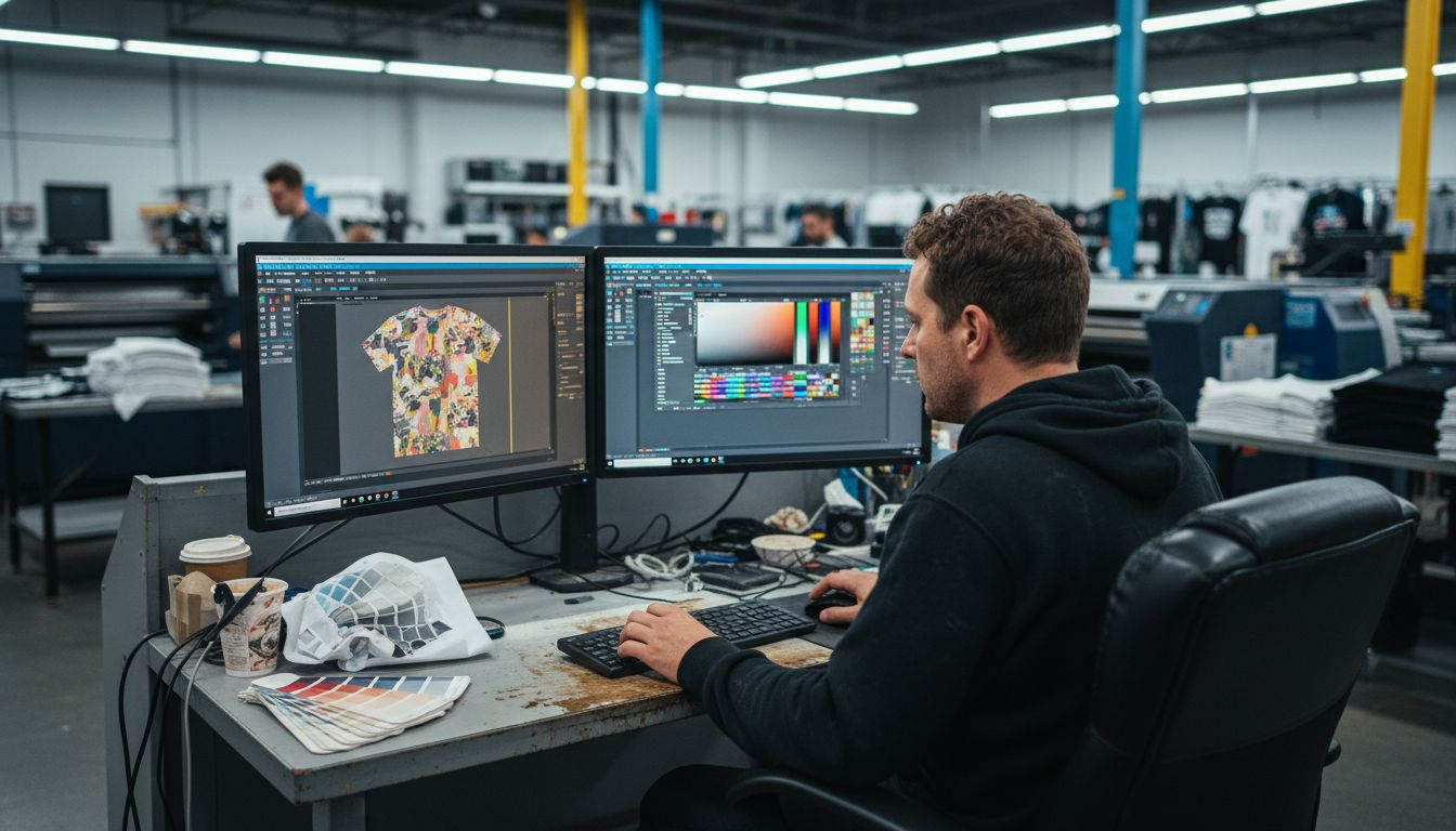 Technician calibrating RIP software for DTF