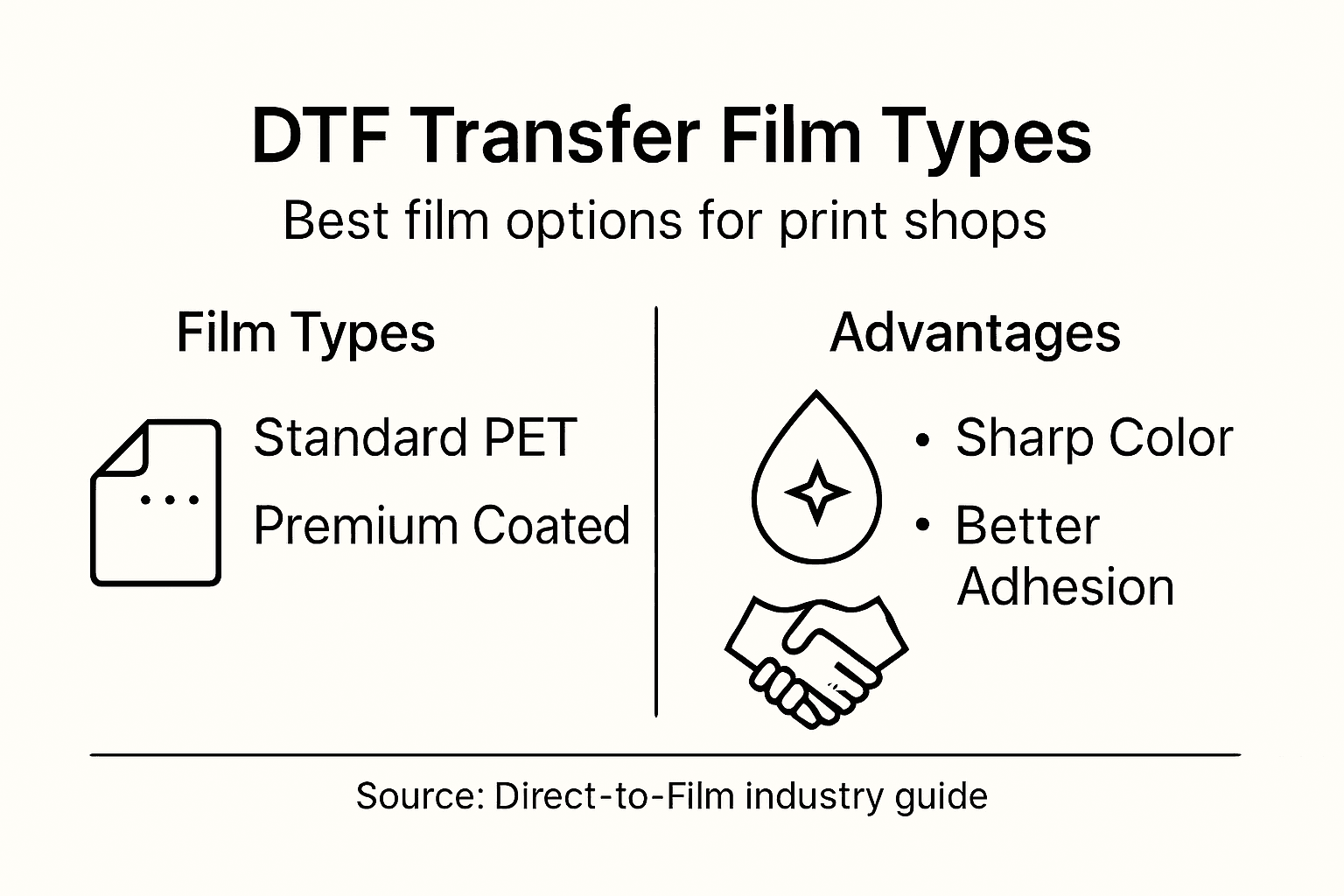 Infographic comparing DTF transfer film types
